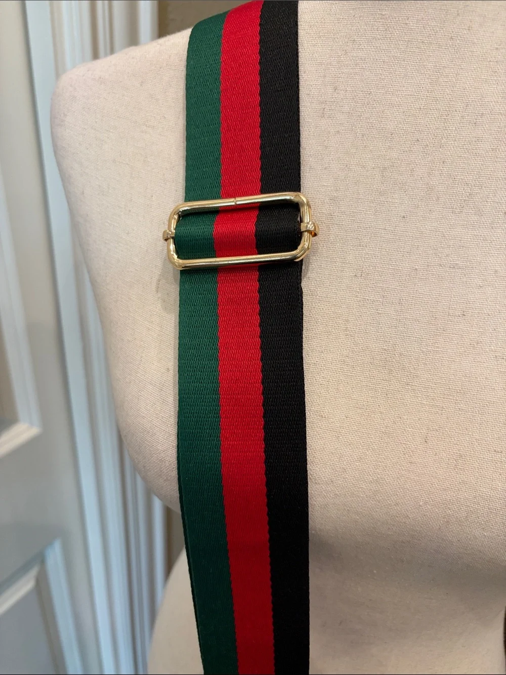 Vegan Suede Black Messenger Bag with Crossbody Strap Black w/ Black/Red/Green